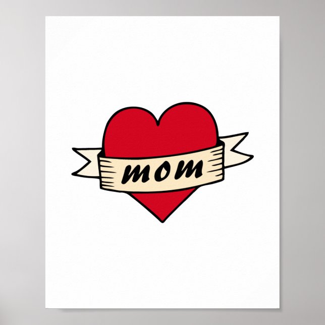 Póster Tatuaje de corazón de mamá (Frente)