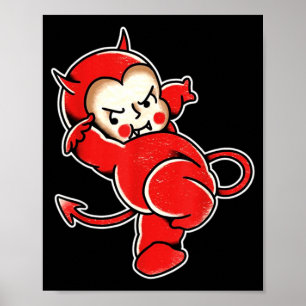 Póster Tatuaje de cuernos de diablo demonio Kewpie Baby