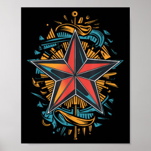 Póster Tatuaje de estrella náutica Símbolo marino Comp ná