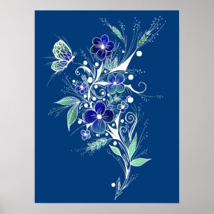 Póster Tatuaje de flor azul
