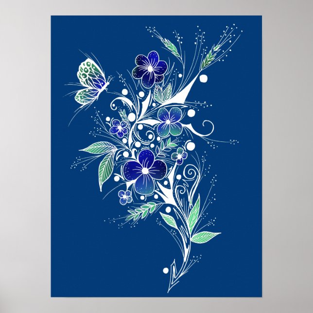 Póster Tatuaje de flor azul