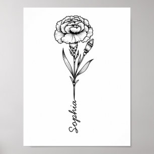 Póster Tatuaje de flor de personalizado Carnation con nom