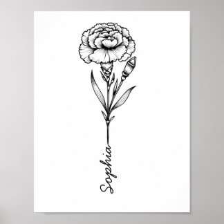 Póster Tatuaje de flor de personalizado Carnation con nom