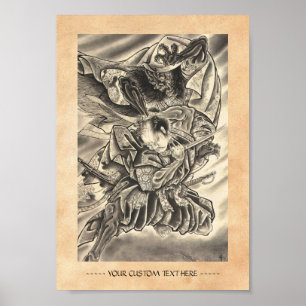 Póster Tatuaje de lucha del demonio samurai japonés vinta