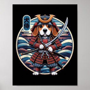 Póster Tatuaje de perro samurai japonés, Beagle Kawaii Ni
