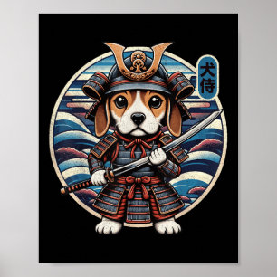 Póster Tatuaje de perro samurai japonés, Beagle Kawaii Ni