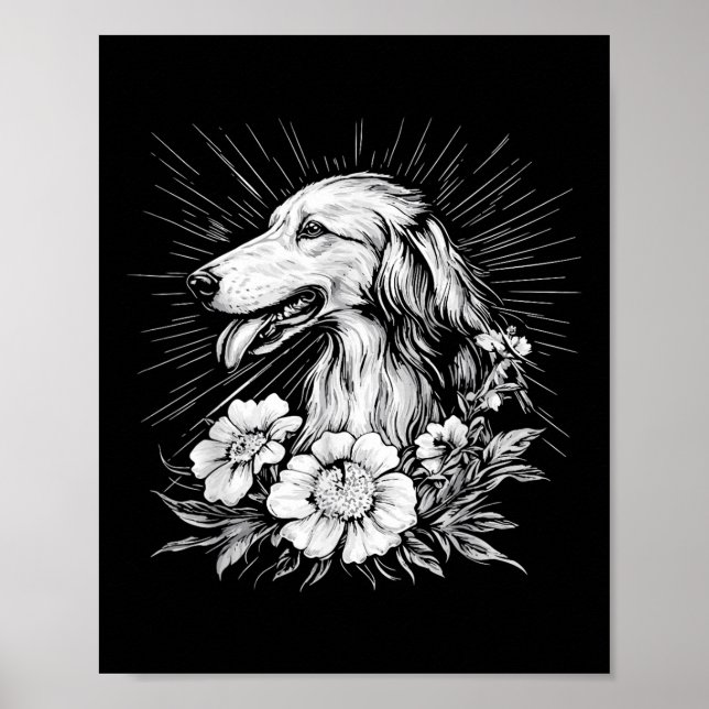 Póster Tatuaje estilo retro de Borzoi Dog Lover (Frente)
