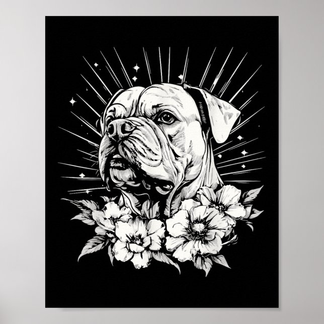 Póster Tatuaje estilo retro de perro de bulldog (Frente)