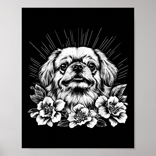 Póster Tatuaje estilo retro de Perro Pekín (Frente)