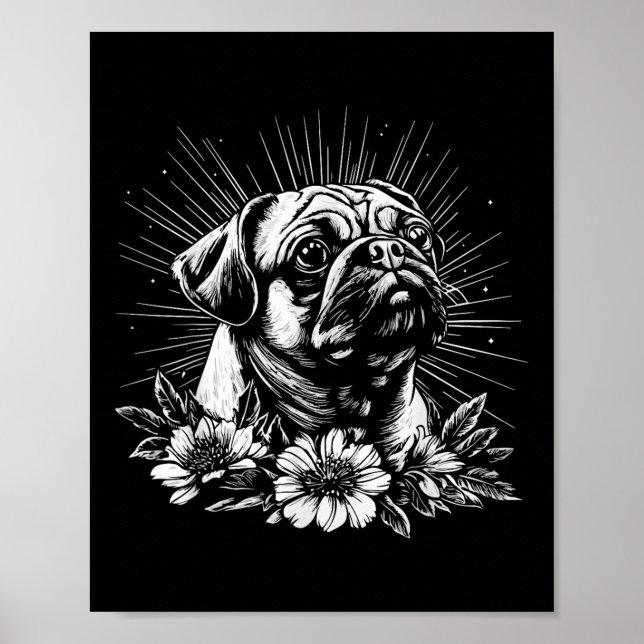 Póster Tatuaje Retro Estilo Pug Lover Perro (Frente)