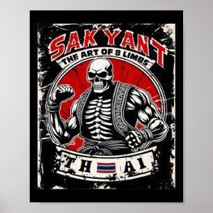 Póster Tatuaje Sak Yant de boxeo tailandés esqueleto: el