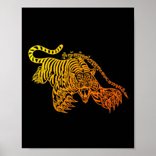 Póster Tatuaje Sak Yant Muay Thai Tigre Valiente Kickboxi