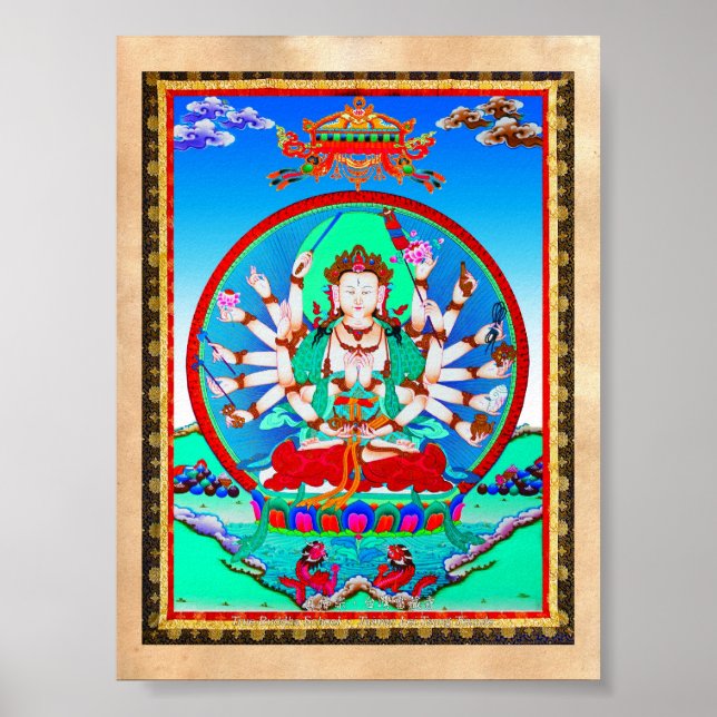 Póster Tatuaje tibetano de thangka de Guay Cundhi Bodhisa (Frente)