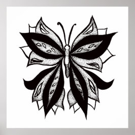 Póster Tatuaje Tribal Blanco Y Negro De Mariposa