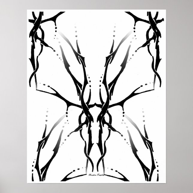 Póster Tatuaje tribal de cráneo de ciervo Digital negro y (Frente)