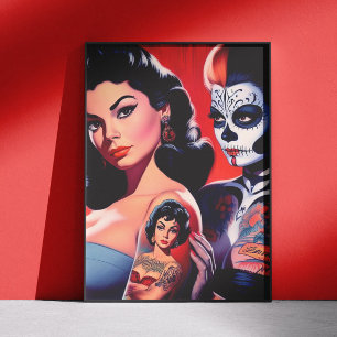 Póster Tatuajes antiguos de chicas pin-up