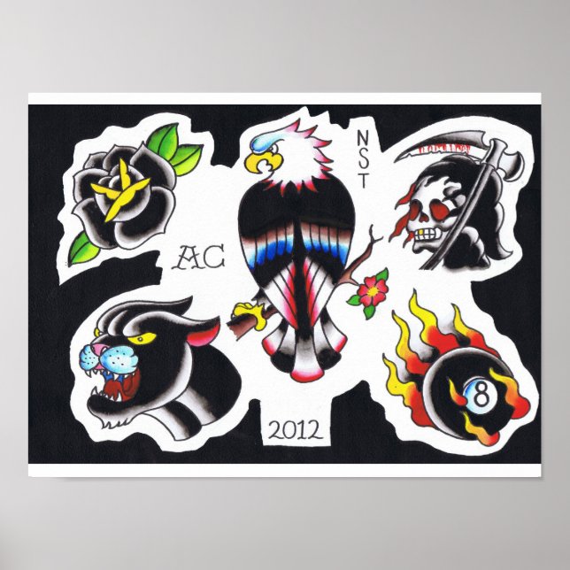 Póster tatuajes de la vieja escuela flash por Adam Caudil (Frente)