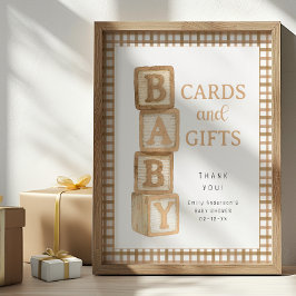 Póster Taupe Baby Blocks Cards and Gifts Baby Shower Sign