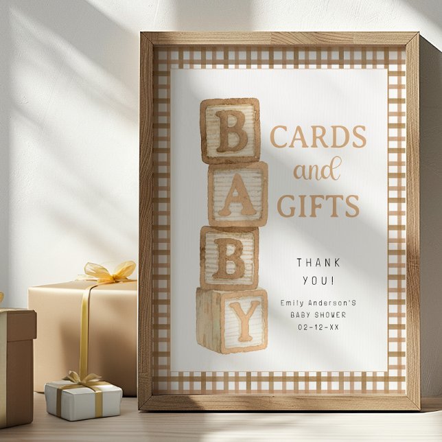 Póster Taupe Baby Blocks Cards and Gifts Baby Shower Sign (Cards & Gifts Baby Shower Sign)