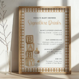 Póster Taupe Baby Shower Signature Drinks Sign Printable