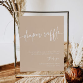 Póster Taupe Diaper Raffle Rótulo Neutral Moderno Mínimo