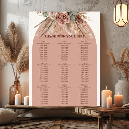 Póster Taupe ivory pampas grass wedding seating chart