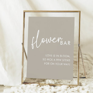Póster Taupe Minimalista Script Bridal Shower Flor Bar