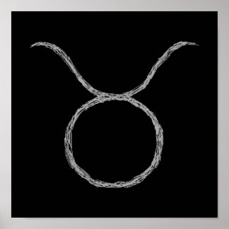 Póster Tauro. Rótulo Astrológico Zodiaco. Negro