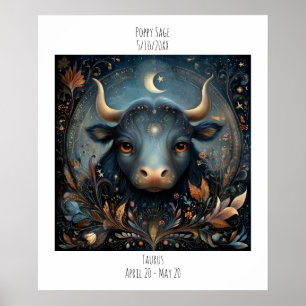 Póster Tauro Zodíaco Astrología Nombre y Cumpleaños