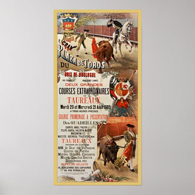 Póster Tauromaquia ~ Dos grandes carreras de toros ~ D. P (Frente)