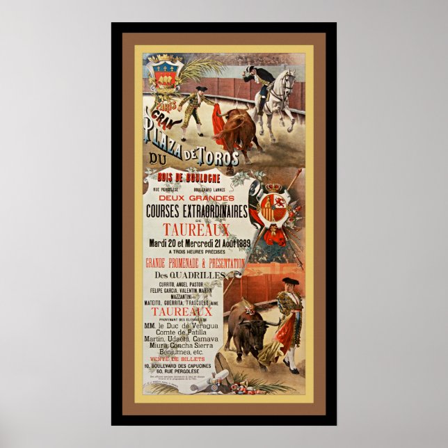 Póster Tauromaquia ~ Dos grandes carreras de toros ~ D. P (Frente)