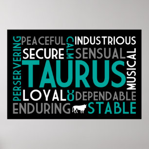 Póster Taurus Astrología Word Collage Print