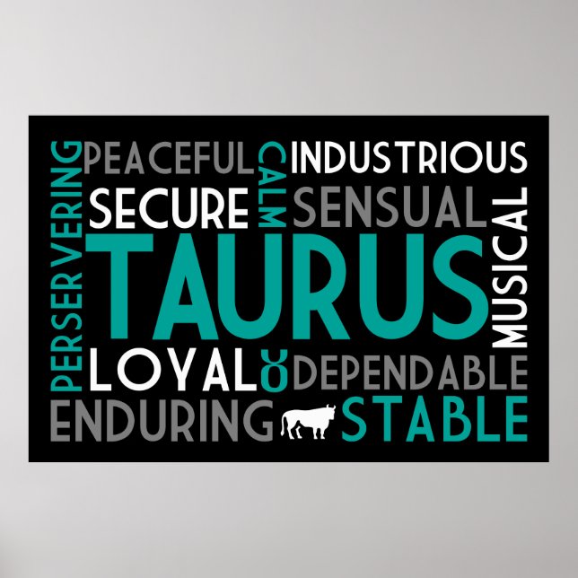 Póster Taurus Astrología Word Collage Print (Frente)