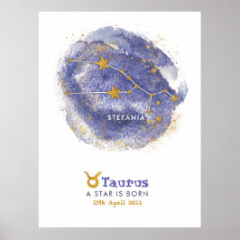 Póster Taurus Baby Name Zodiac Starry Nursery Poster