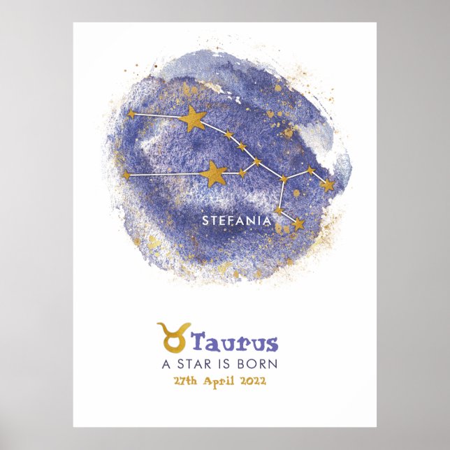 Póster Taurus Baby Name Zodiac Starry Nursery Poster (Frente)