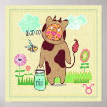 Taurus Bull Cat Zodiac Nursera Imprimir