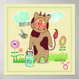Póster Taurus Bull Cat Zodiac Nursera Imprimir