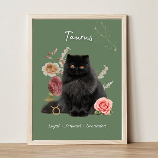 Póster Taurus Cat Art Print, Zodiac Cat Poster