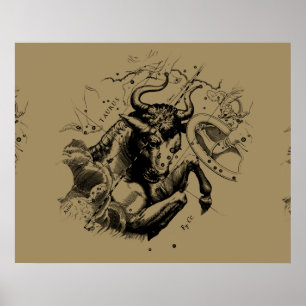 Póster Taurus Constellation Hevelius 1690 Grabado