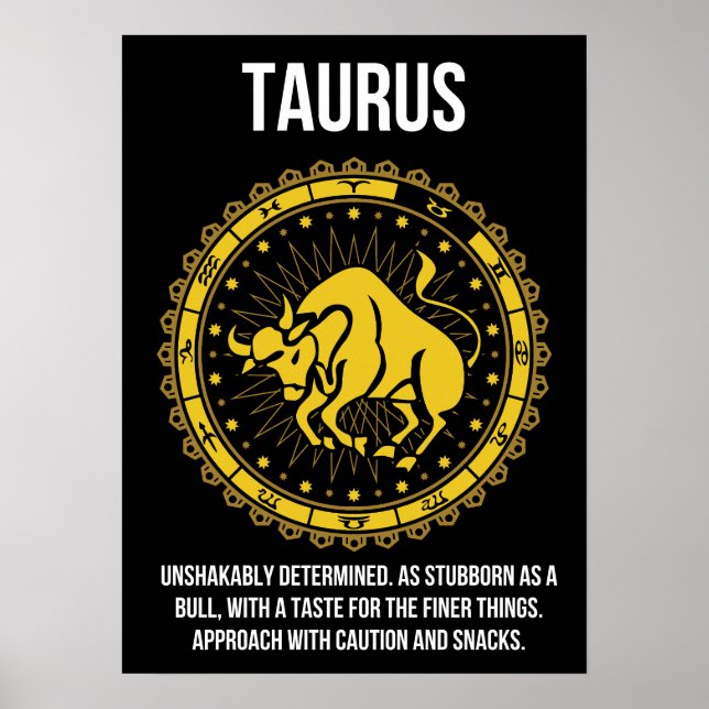 Póster Taurus - Horoscopio, Humor divertido de Rótulo Zod (Frente)