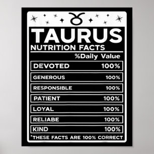 Póster Taurus Nutritional Style Zodiac Design, Taurus