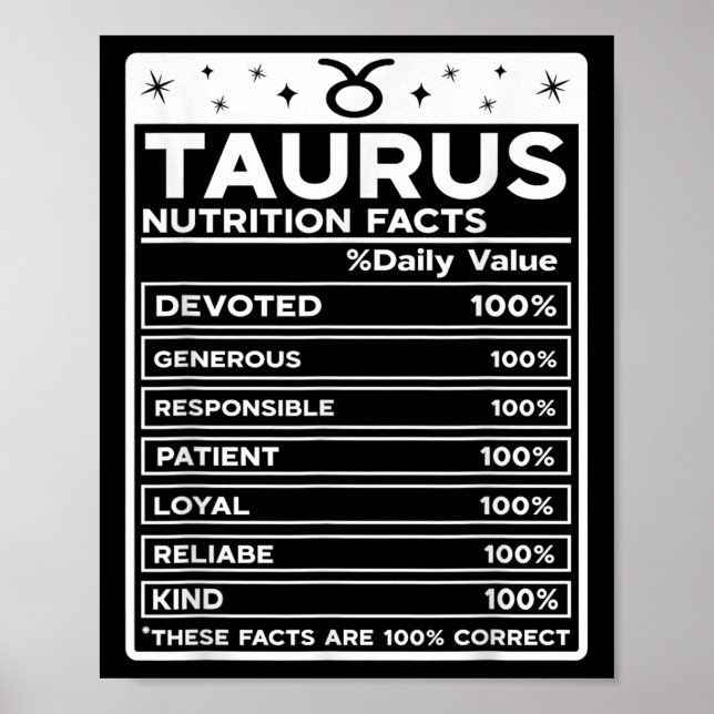 Póster Taurus Nutritional Style Zodiac Design, Taurus (Frente)