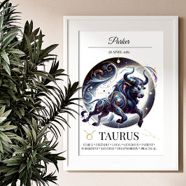 Póster Taurus Personalizado Elegante Acuarela Zodiac