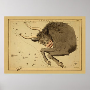 Póster Taurus - Rótulo vintage de la imagen zodiaca
