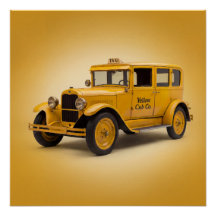 Taxi Amarillo de los Años 20 Sobre Fondo Amarillo