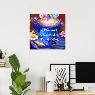 Póster Taza caprichosa de café floral personalizada