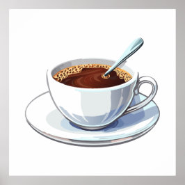 Póster Taza de café blanca en un platillo llena de café