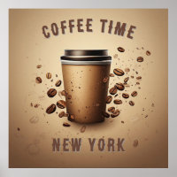 Taza de café flotante con granos de café