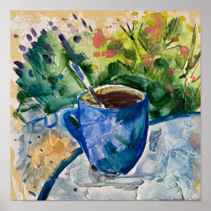 Póster taza de café, pintura moderna, color de vestir
