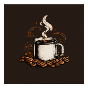 Póster Taza de café vintage con granos de café Café aco